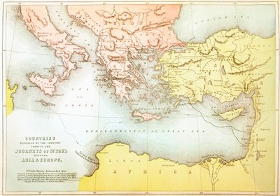 Pays parcourus par les apôtres et montrant les voyages de Saint Paul entre l